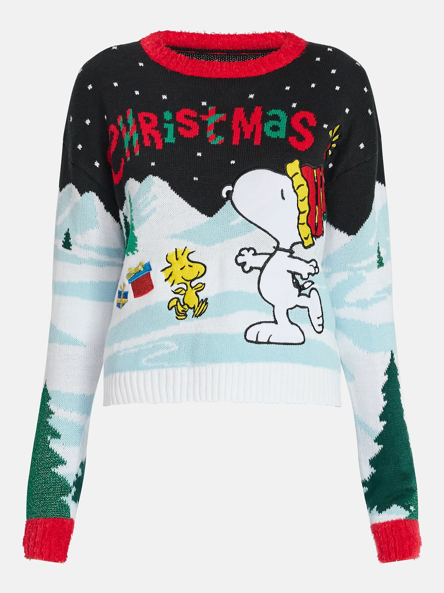 Peanuts Women's Skating Snoopy Embellished Christmas Sweater, Sizes XXS-XXL