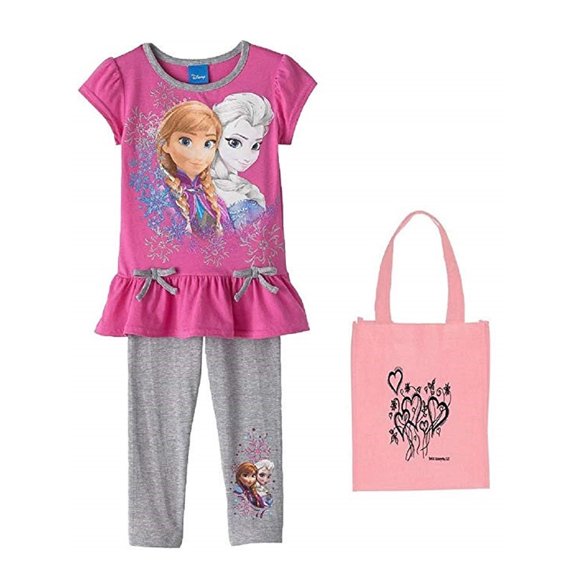 Disney Frozen Little Girls' Bow Top & Leggings Set & Tote - 3 Piece Gift Set