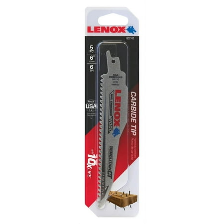 UPC: 0885363011722 | Lenox Demolition CT 6 in. Carbide Tipped Reciprocating Saw Blade 6 TPI 5 pk