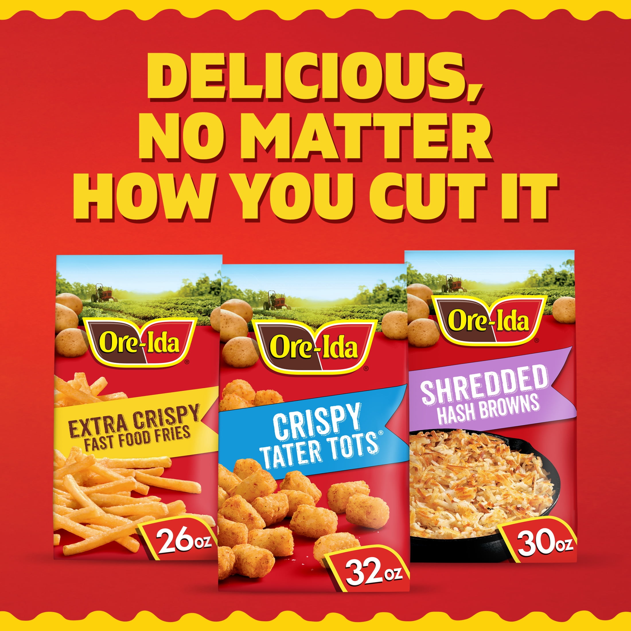 Ore-Ida Crispy Tater Tots Seasoned Shredded Frozen Potatoes, 1 Bag, for Easy Snacks and Dinner Sides, Gluten-Free, 32 oz