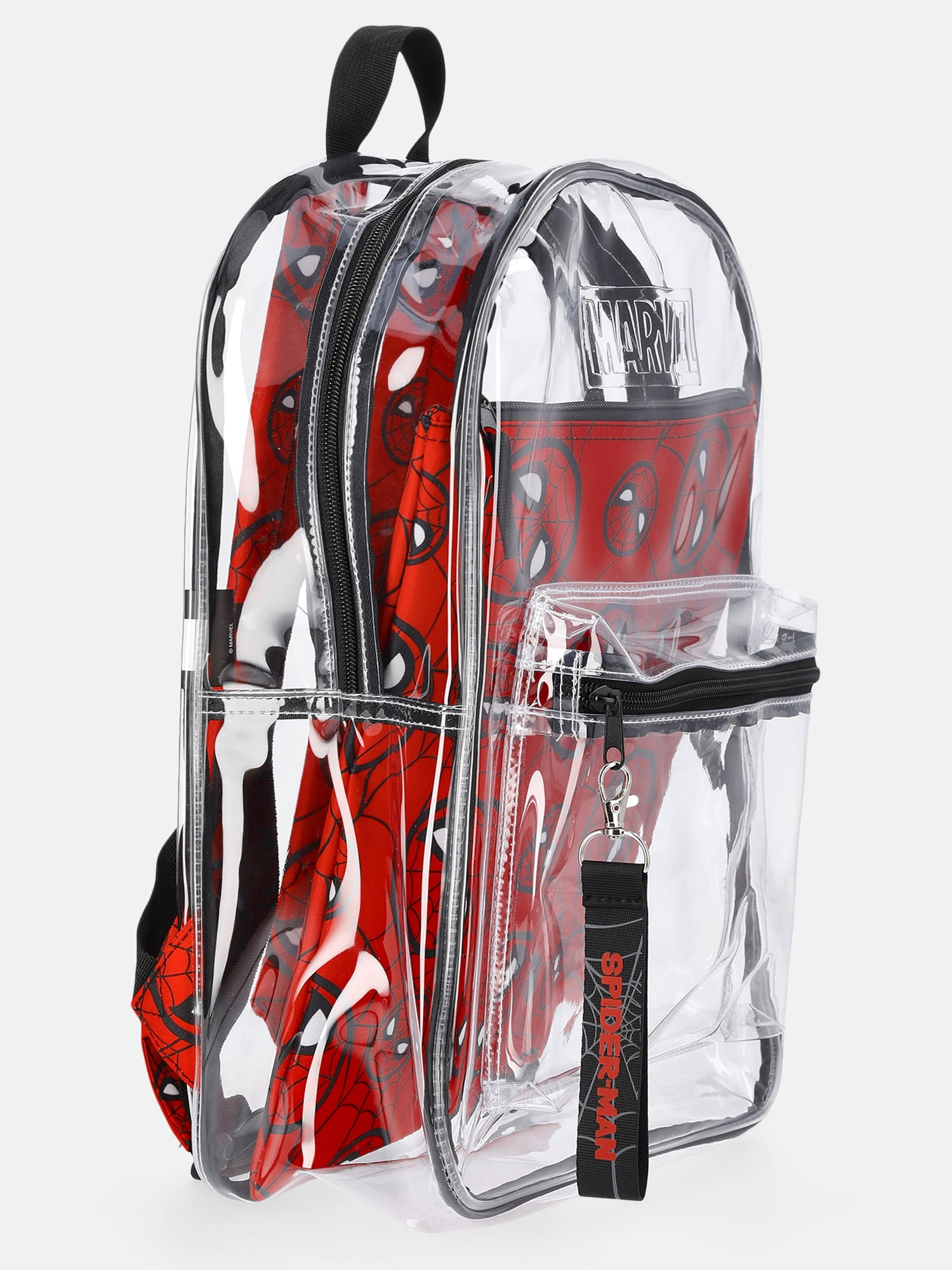 Marvel Spider-Man 17" Unisex Clear Backpack with Printed Laptop Sleeve, Red