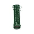 thumbnail image 2 of BLISSFUL STEP Women's Ankle Boots Stiletto Heel Peep Toe Lace Up Side Zip Faux Leather Booties Dark Green 6, 2 of 8