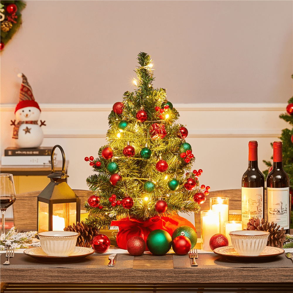 Renwick 2 ft Tabletop Christmas Tree with 35 LED Lights & Red Berries, Green