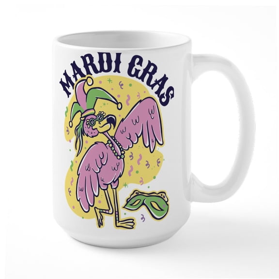 CafePress - Mardi Gras Flamingo Mugs - 15 oz Ceramic Large White Novelty Mug