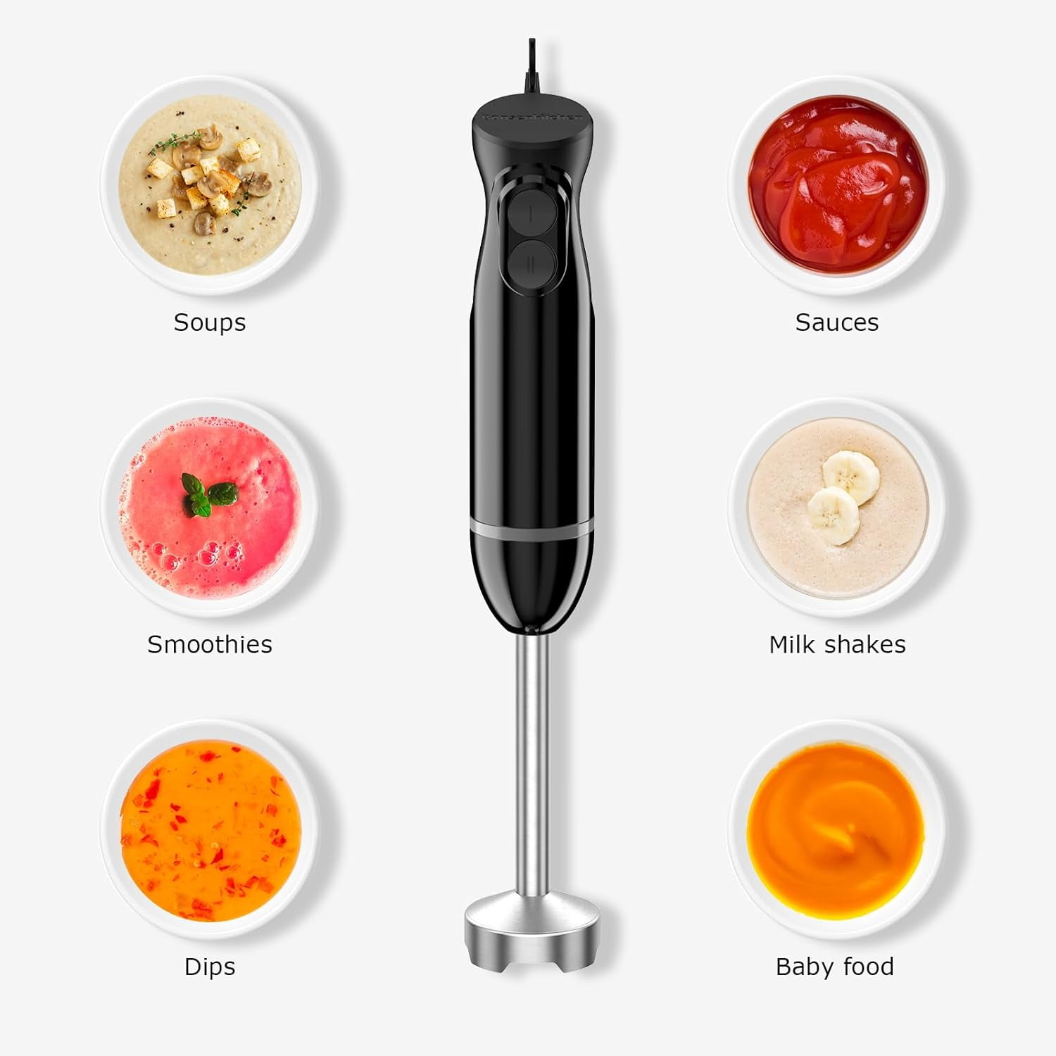 Hand Blender, Immersion Blender with 2 Mixing Speed, Electric Handheld Mixer Portable Stick Stainless Steel Blades for Soup, Smoothie, Puree, Baby Food
