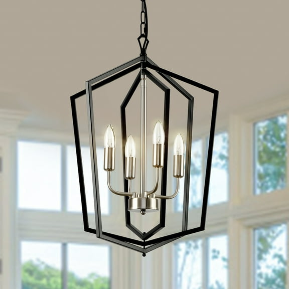 bokifol 4 Light Chandelier,Industrial Ceiling Light Black Lantern Light Fixtures with Farmhouse Metal Cage Adjustable Height E12 Base for Kitchen Island, Entryway(Sliver,E12)