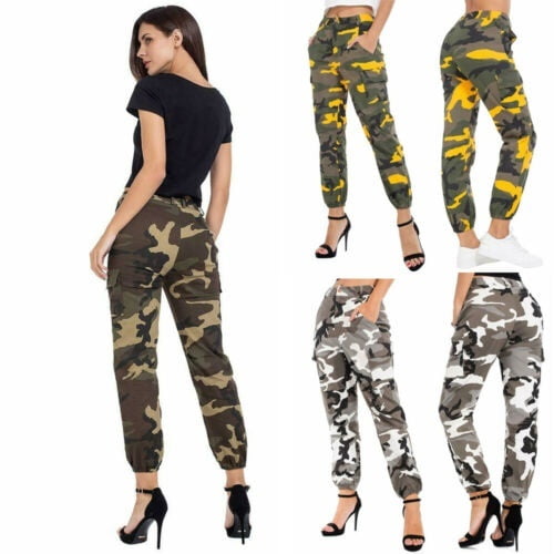 womens high waisted camo trousers