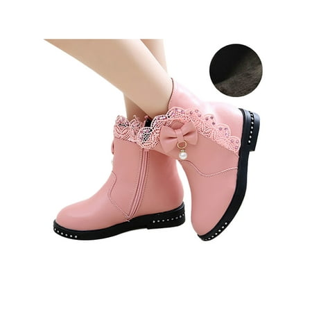 

Ritualay Girls Winter Boot Comfort Warm Booties Plush Lined Snow Boots Non-Slip Fashion Ankle Bootie Outdoor School Side Zip Princess Shoes Pink Plush Lined 11.5C