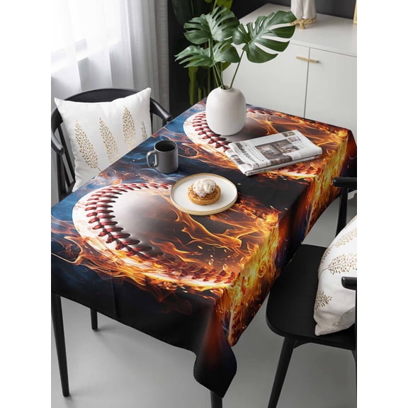 Baseball, Tablecloth Rectangle Table Cloths 54x108, Waterproof Tablecloth Outdoor Table Cloth, Sports Theme Gradient Orange Blue Black Washable Table Cover for Kitchen Dinning Party