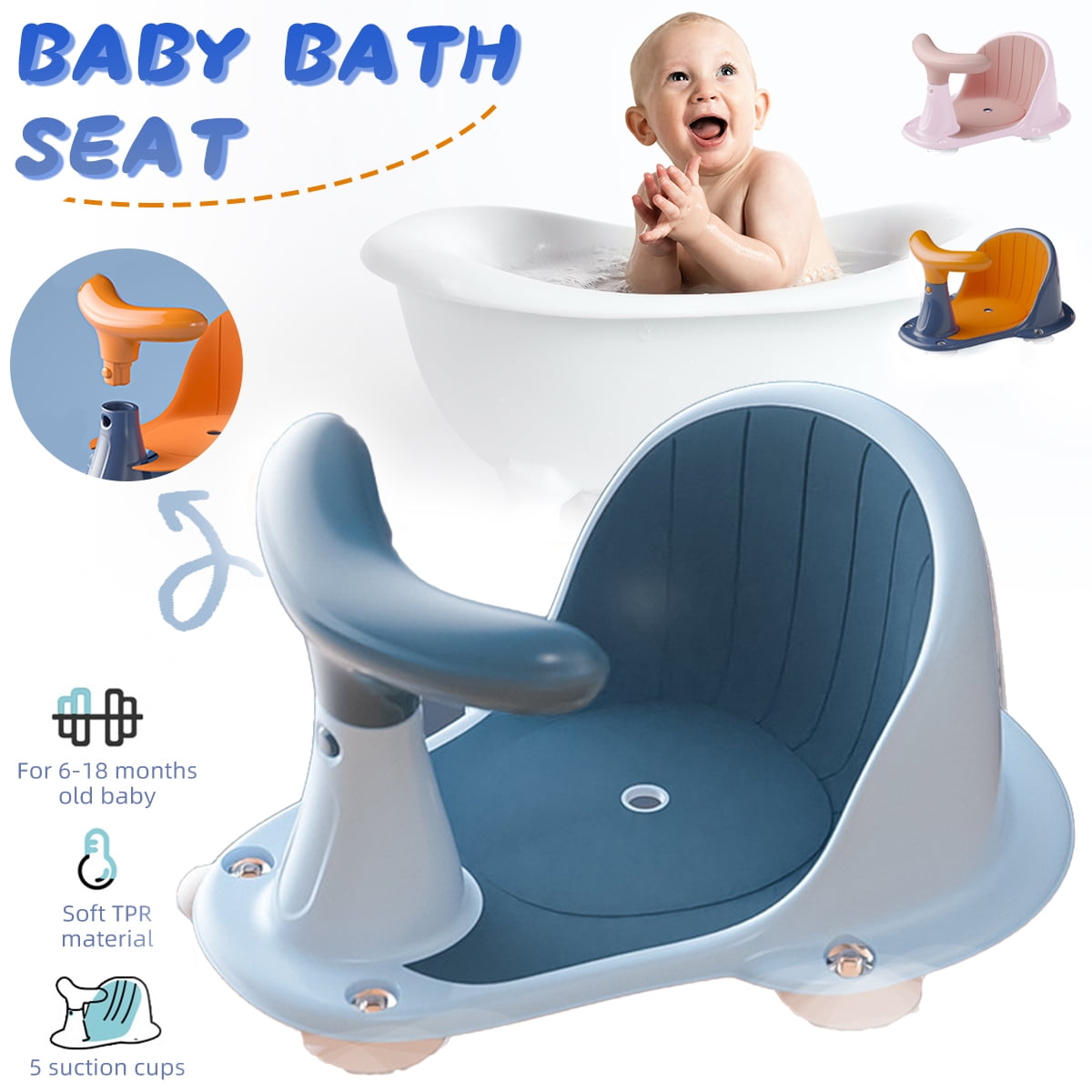 6 months Baby Swivel Bath Seat Safety Back Support Comfortable Unisex Primary 