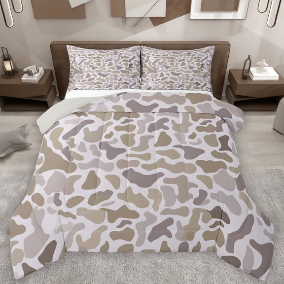 Homewish Retro Camo Camouflage Bedding Comforter Set,Rustic Farmhouse Twin Comforter Sets,Gray Brown Bedding Set For Teens,Microfiber Bedroom Decor Reversible,2 Pieces