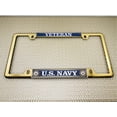 thumbnail image 4 of [Officially Licensed Product] - U.S. Navy Veteran with Eagle, Anchor Logo - Domed Custom-Made Personalized Narrow (Thin) Top 4 Hole Metal Car License Plate Frame with Free caps - Gold (Qty:1 Frame), 4 of 7