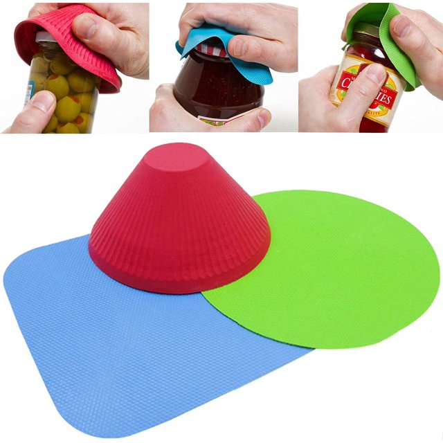 3 piezas (azul, verde, rojo) pinza de tarro, abridor de tarros de goma reutilizable multiusos, abridor de tapas de botellas multiusos apto para la mayoría de botellas