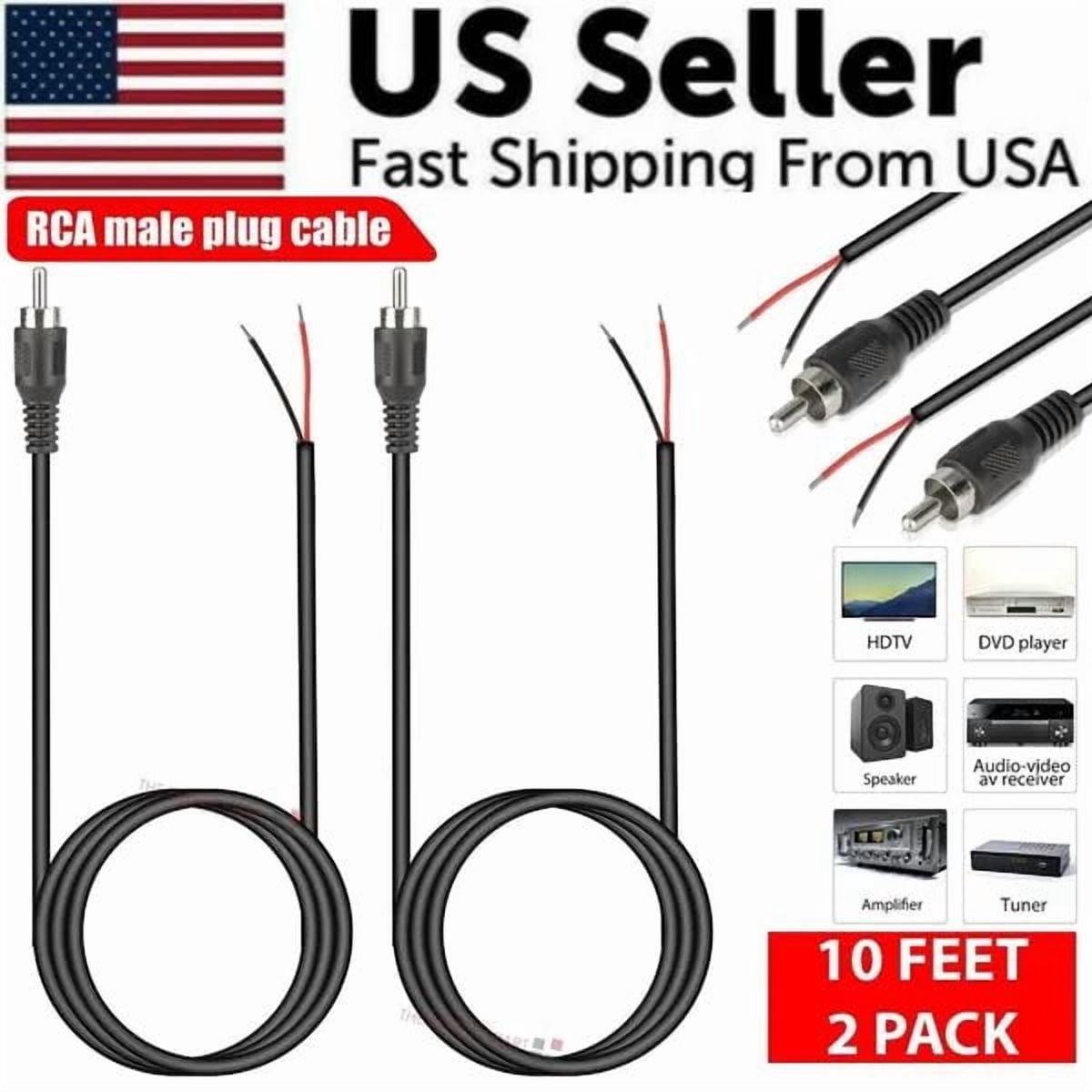 RCA Male to Bare Wire Speaker Cable 10FT 2 Pack, Heavy Duty 18AWG Audio Wire for Subwoofer & Home Theater Speaker Repair, OFC High-Fidelity Replacement Cord for HDTV, Receiver & Amp, Black