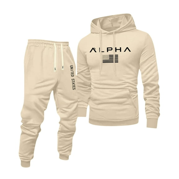 Hogleaql Sweat Suits for Men 2 Piece Hoodie and Sweatpants Solid Color Relaxed Fit Pullover Hoodies Jogging Sport Pant Set Sweat Fall Suits with Pockets Beige 2XL