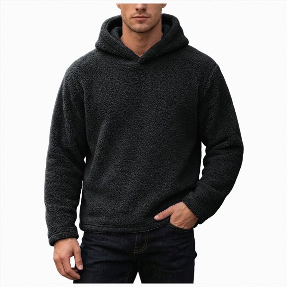 COMVALUE Men Solid Color Pullover Hoodie Soft Fuzzy Plush Fabric Long Sleeve Loose Fit Casual Hooded Sweatshirt for Everyday Outfits
