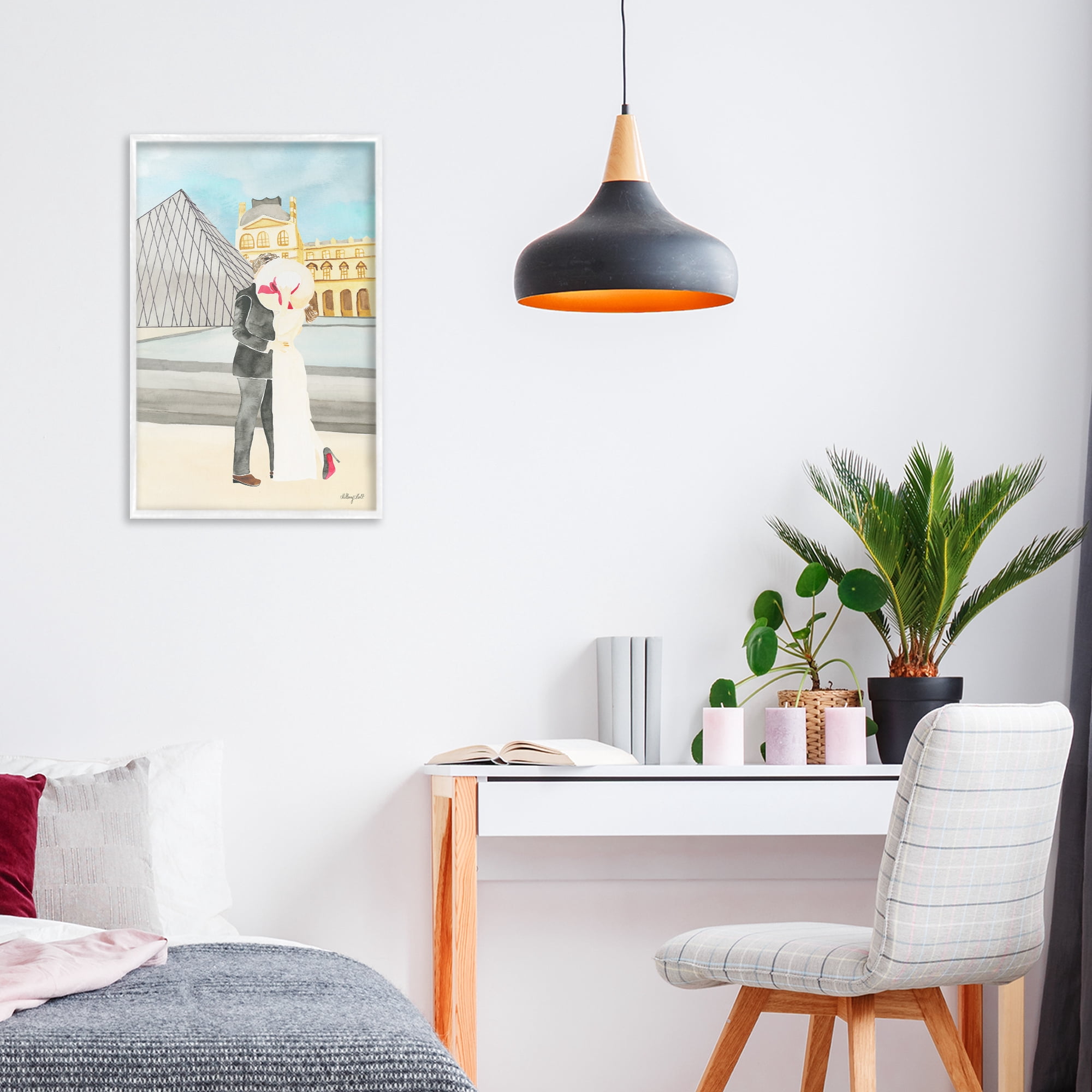 Stupell Industries Couple Embrace At The Louvre White Framed Giclee Art, design by Hillary Holt