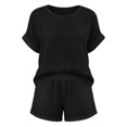 thumbnail image 5 of Cagogo Women Plus Size 2 Piece Shorts Set Round Neck Short Sleeve Tshirt Pocket Loose Casual Summer Outfits Matching Lounge Sets Tracksuits Travel Airport Clothes, Black 3XL, 5 of 7