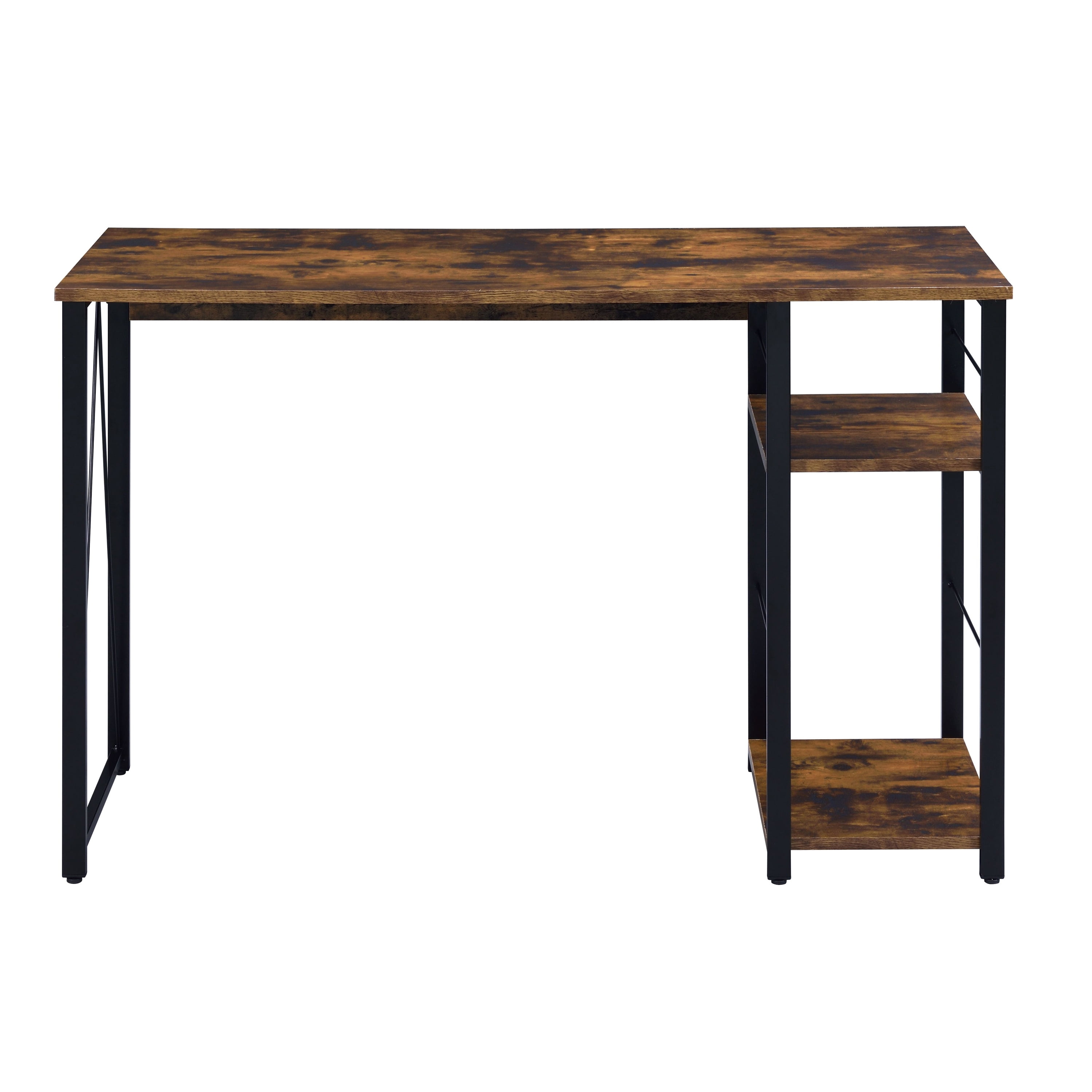 Astoutdoor Weathered Oak and Black 2-Shelf Rectangular Writing Desk
