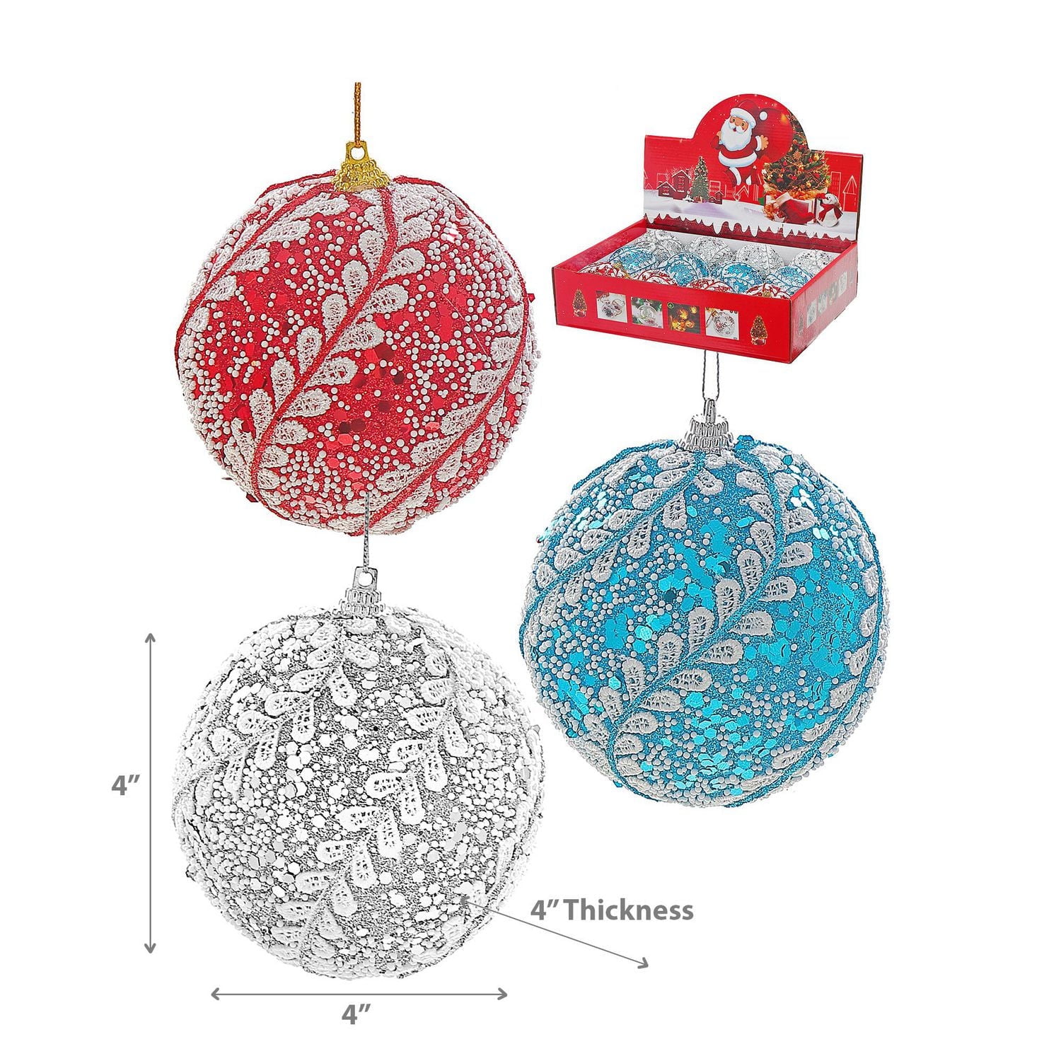 Christmas 10Cm Ornaments Lacy   - Set of 12