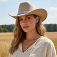 thumbnail image 3 of RUINIXCW Cowboy Cowgirl Hat For Women Men Western Hats Rhinestone Cowboy Hat Wide Brim Cow Girl Rodeo Hat Felt Jazz Cap For Rodeo Party, 3 of 8