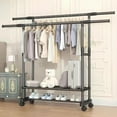 thumbnail image 4 of SUSUZI Double Rails Portable Clothing Garment Rack, Adjustable Double Rails Clothes Rack with 4 Wheels Rolling Clothes Organizer, Black, 4 of 8