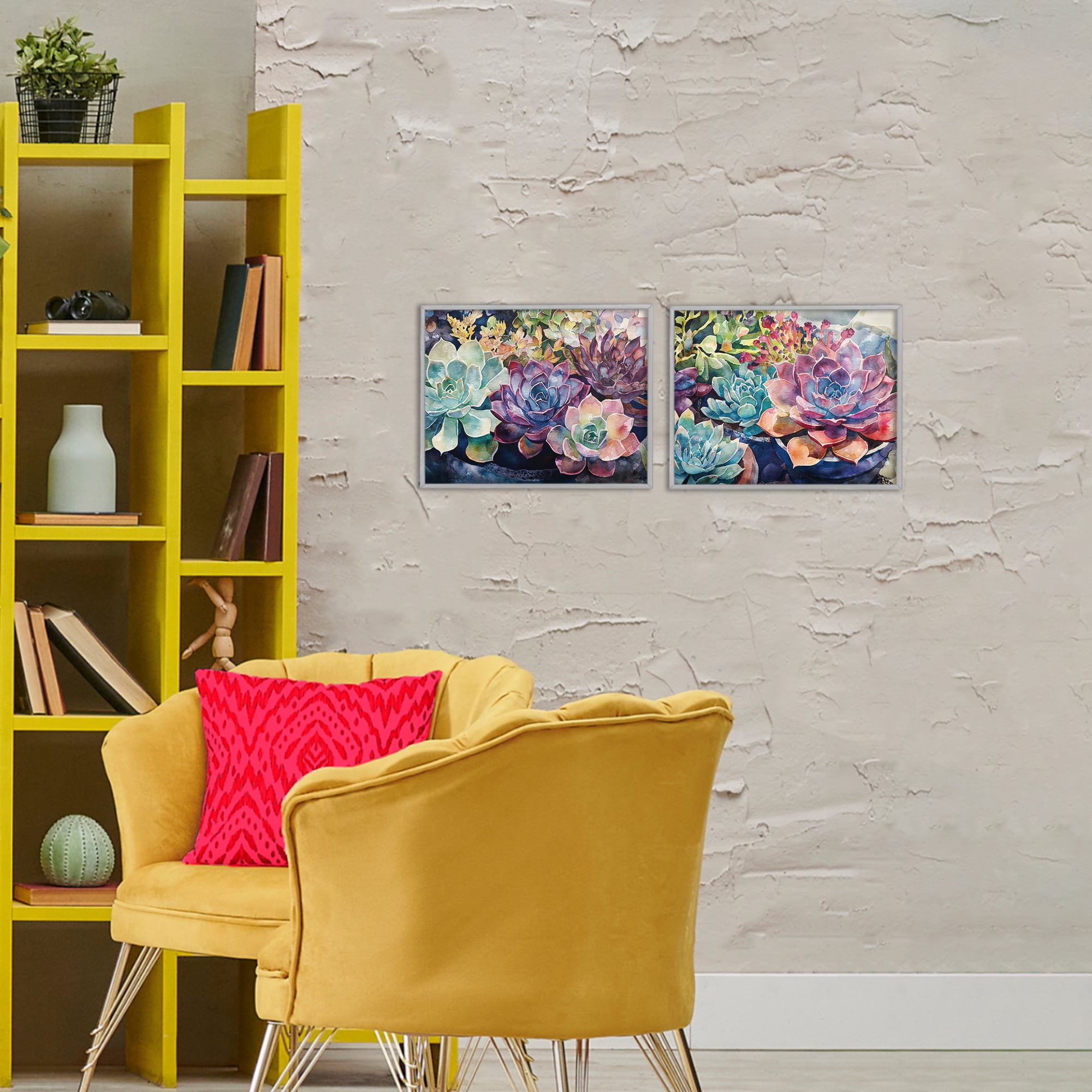 Stupell Industries Sunny Watercolor Succulents 2 Piece Gray Framed Giclee Art Set, design by Svetlana Aleynikova