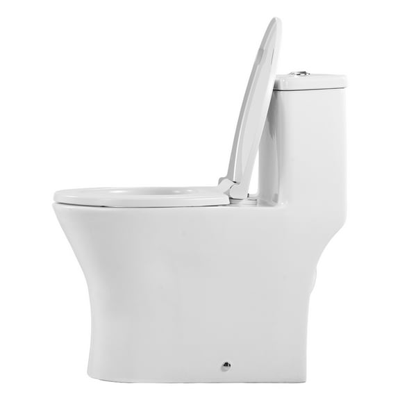 KFFKFF One-Piece Elongated Toilet, Dual-Flush 1.0/1.28 GPF, Bathroom Toilet with Comfortable Chair-Height Seat, Standard Height, Easy-to-Clean Skirted Design, 12-Inch Rough-In, White and Silver