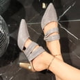 thumbnail image 5 of Women Kitten Heel Sequin Mules Rhinestone Bow Sandals Pointed Toe Heeled Mule Slip On Low Heels Slipper Glitter Mesh Wedding Bridal Shoes Pointed Toe Low Stiletto Heel Dress Pumps Shoes, 5 of 9