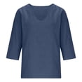 thumbnail image 5 of Women's Cotton Linen Blend T-Shirts 3/4 Sleeve V Neck Loose Fit Casual Tops Summer Pullover Shirts Daily Wear Navy M, 5 of 7