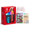 thumbnail image 1 of 2021 New Nintendo Switch OLED Model Neon Red & Blue Joy Con 64GB Console HD Screen & LAN-Port Dock with Splatoon 2 And Mytrix Wireless Switch Pro Controller and Accessories Nintendo HEGSKABAA, 1 of 2
