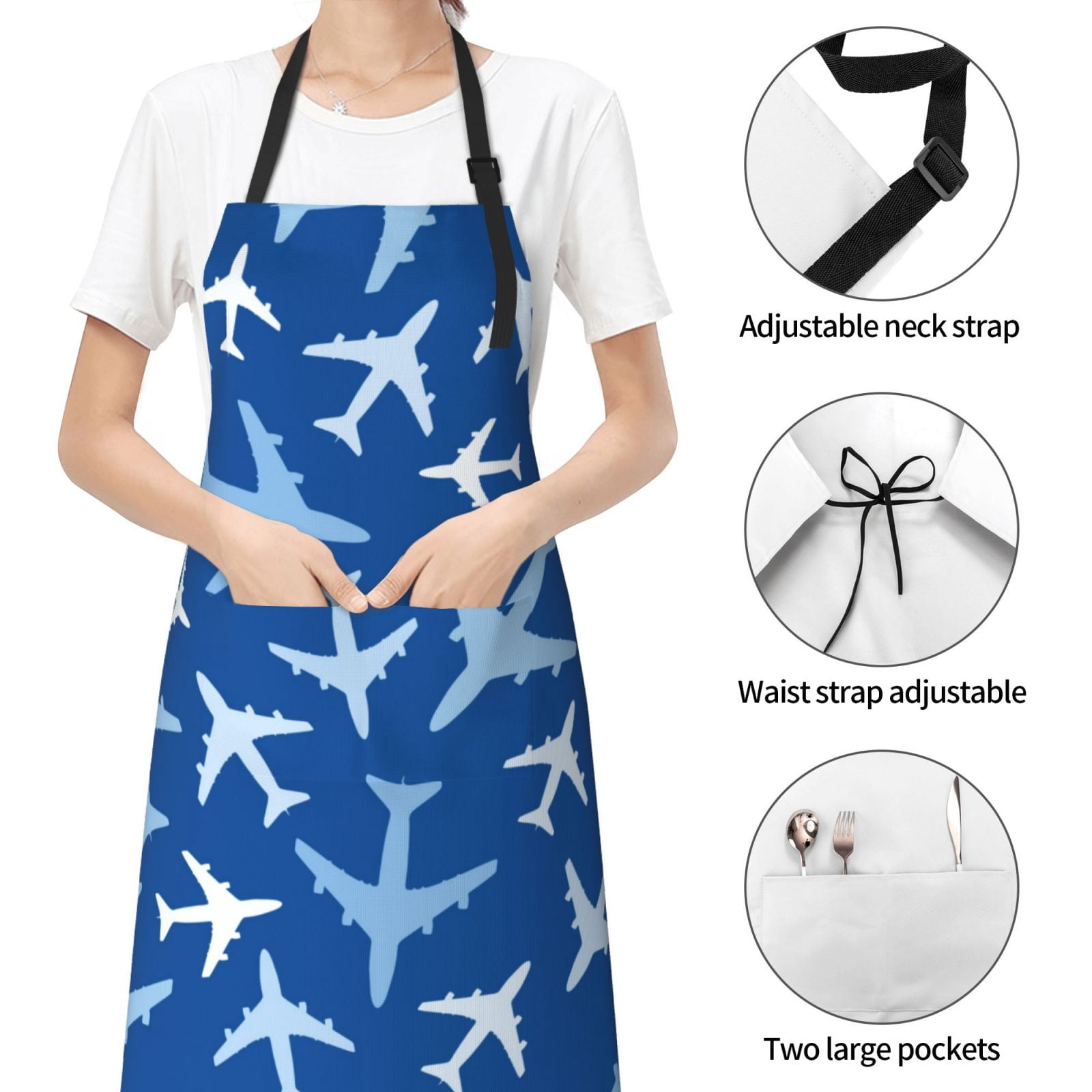 Kdxio Airplanes in the Sky Apron with Pockets Adjustable Kitchen Aprons for Men Women Waterproof Aprons for Cooking,Drawing,Crafting, Baking Household Cleaning