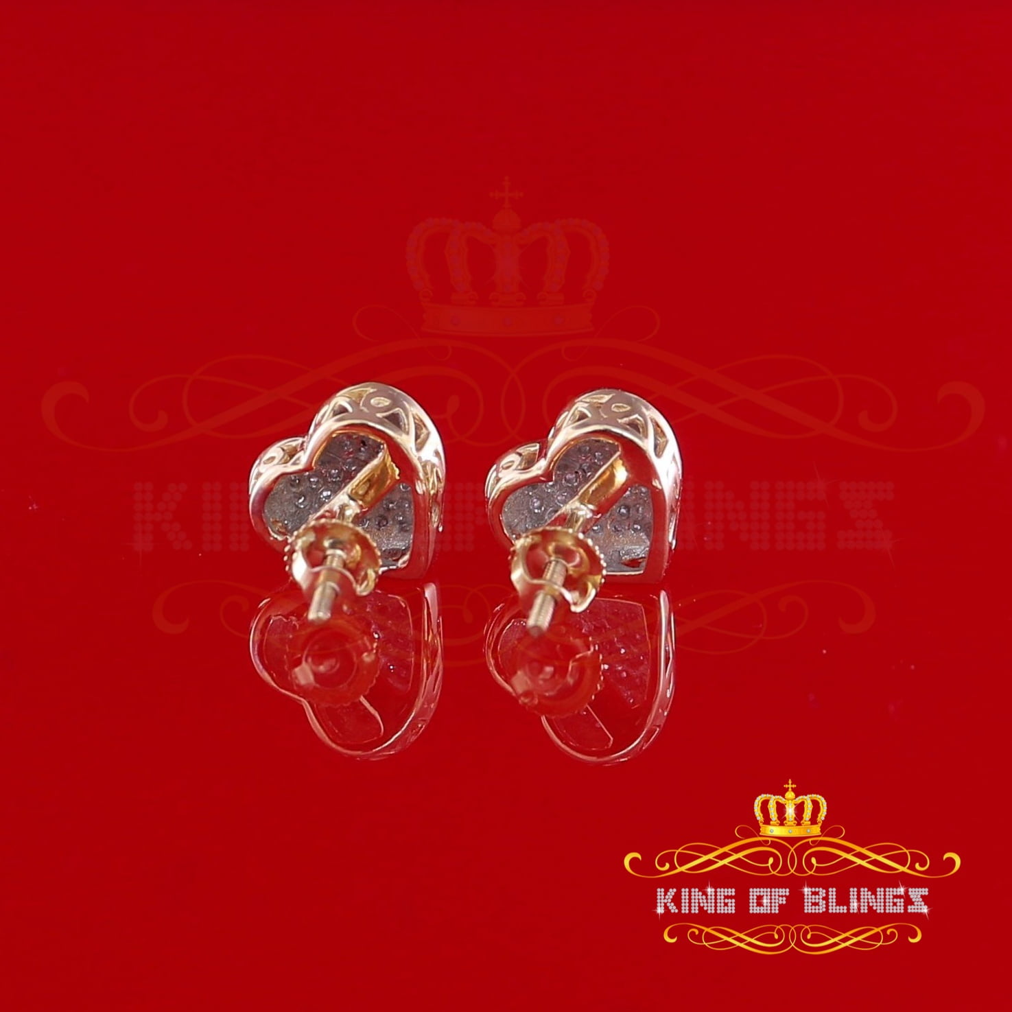 King of Bling's 10K Real Yellow Gold Real Diamond 0.25CT Men's/Women's Stud Micro Heart Earring