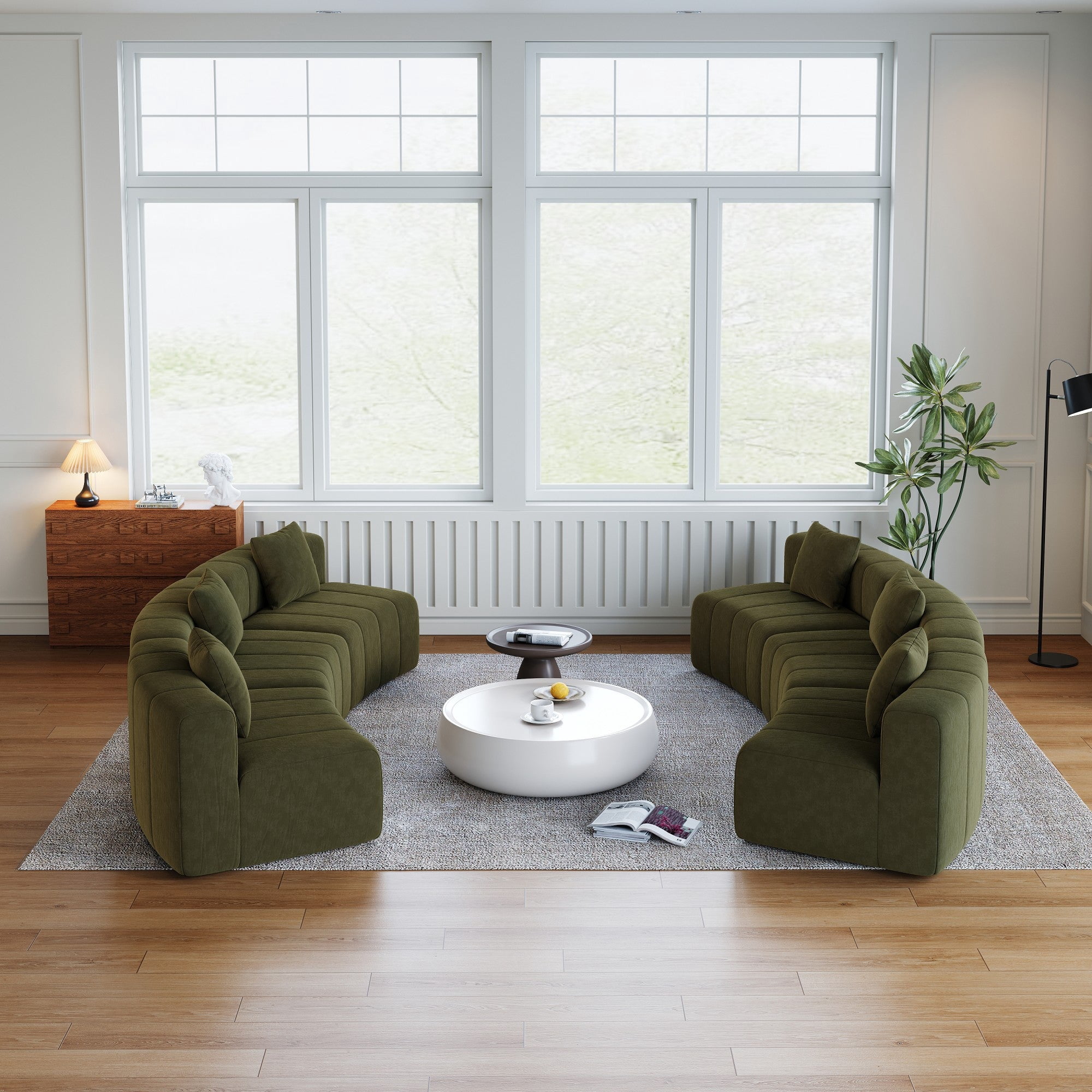 Sailvan Curved Sectional Sofa, Modular Chenille Semi Circular Sofa with 6 Pillows, No Assembly Modern Cloud Couch for Living Room & Office Green