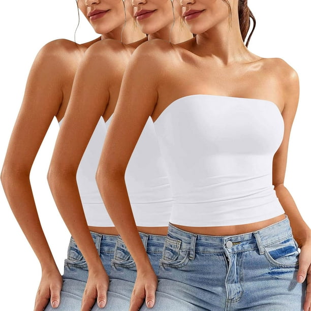 Blusa informal de verano sin tirantes de color liso para mujer, 3 piezas, de poliéster