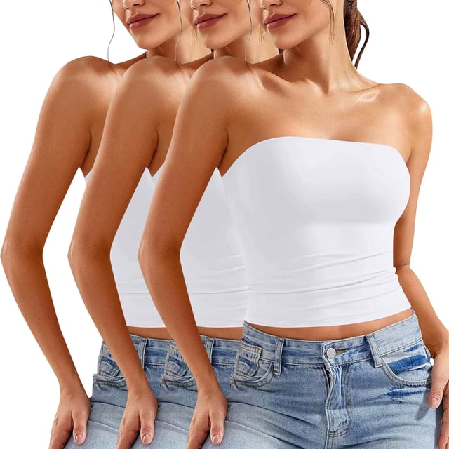 Blusa informal de verano sin tirantes de color liso para mujer, 3 piezas, de poliéster