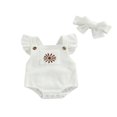 thumbnail image 1 of Newborn Infant Baby Girl Romper Floral Pattern Ruffle Sleeve Bottom Snap Jumpsuit with Hair Accessories, 1 of 6