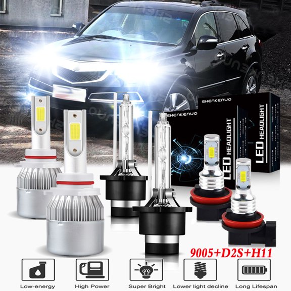 For Acura Tsx 09-2014 Headlights 9005 LED High Beam D2S HID Xenon Low Beam H11 Fog Light 6pc