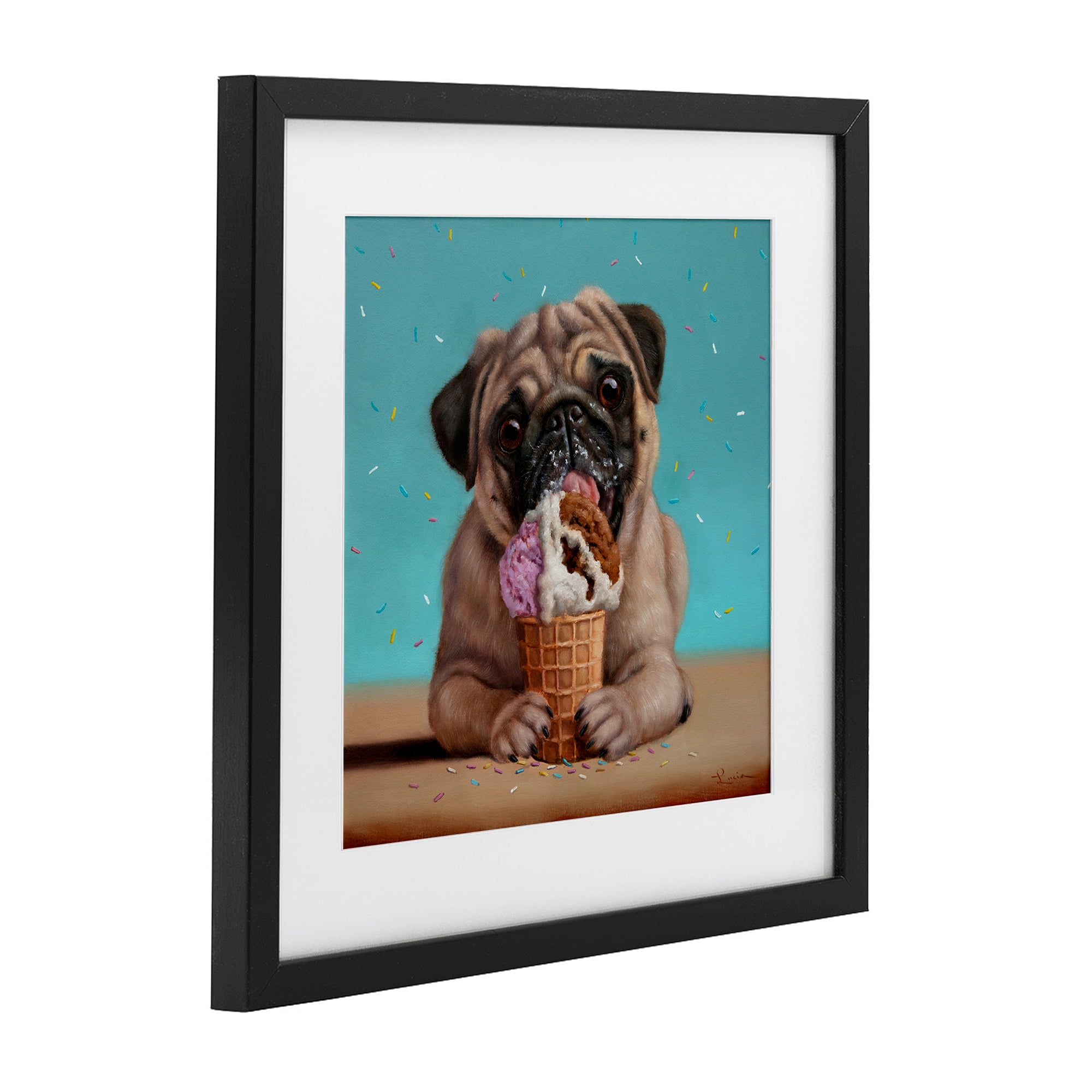 Neapawlitan Ice Cream & Dog Black Framed Print Under Glass, design by Lucia Heffernan