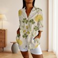 thumbnail image 2 of QASIEATN Button Down Shirts for Women 3/4 Sleeve Linen Cotton V Neck Tops Casual Loose Work Blouses, 2 of 5