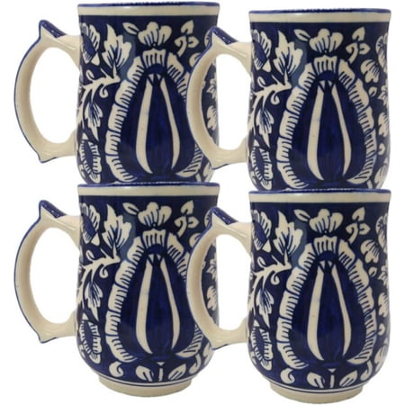 

India Meets India Ceramic Beer Mug 500 ML Handicraft By Awarded Indian Artisan (4 Blue)