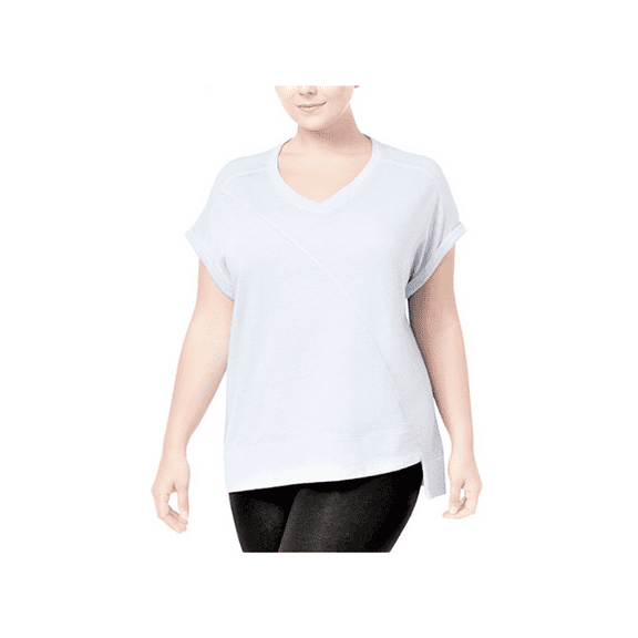 Calvin Klein Performance V-Neck Asymmetrical-Hem Top in White, 2X