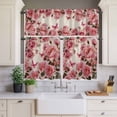 thumbnail image 4 of 3 Piece Kitchen Curtains and Valances Set Pink Roses Cafe Curtains 36 Inch Length Spring Floral Elegant Pastoral Butterfly Retro Valance & Tier Curtain for Living Room Bedroom 54"x18"+27"x36"*2, 4 of 6