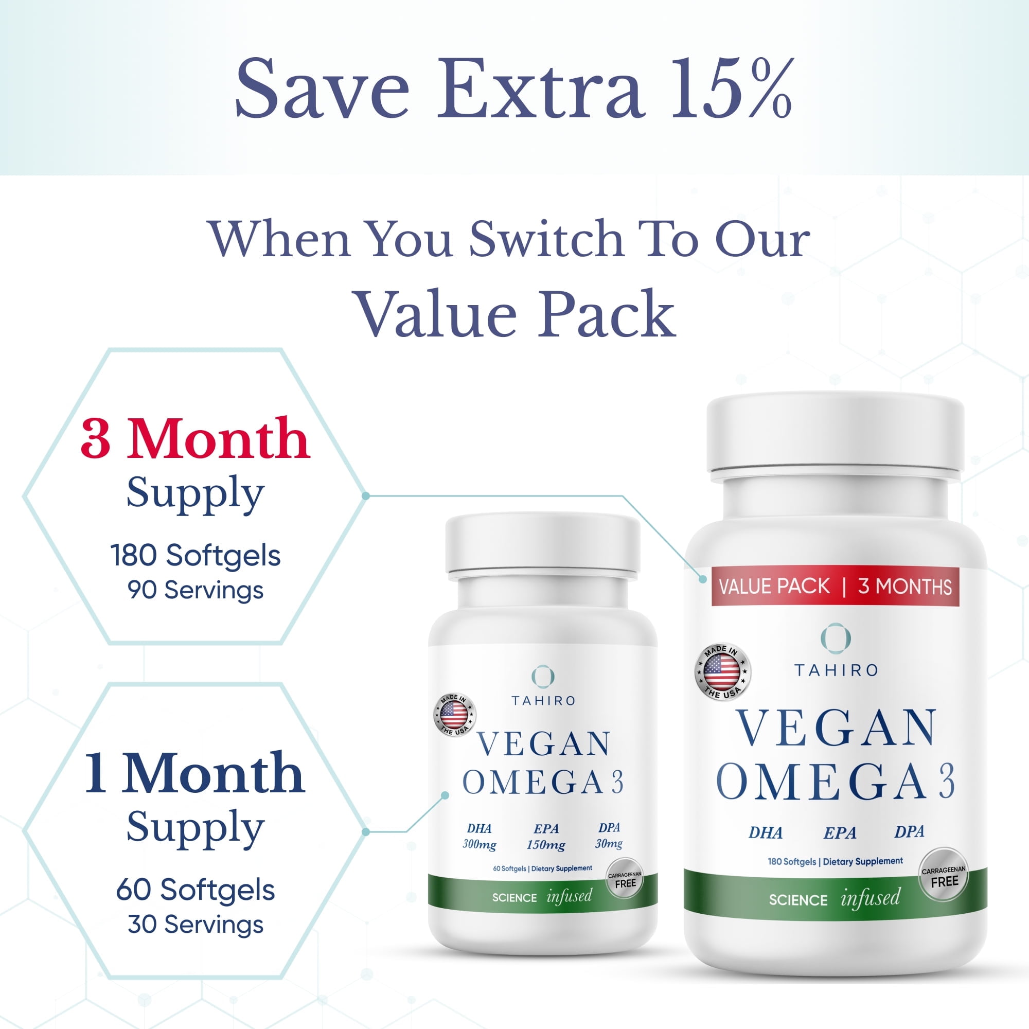 Tahiro Vegan Omega-3 Softgels. Serving Size 1000mg Includes DPA , DHA & EPA Plant Based Supplement. Nutrients for Men, Women, Kids, and Pregnant Women.