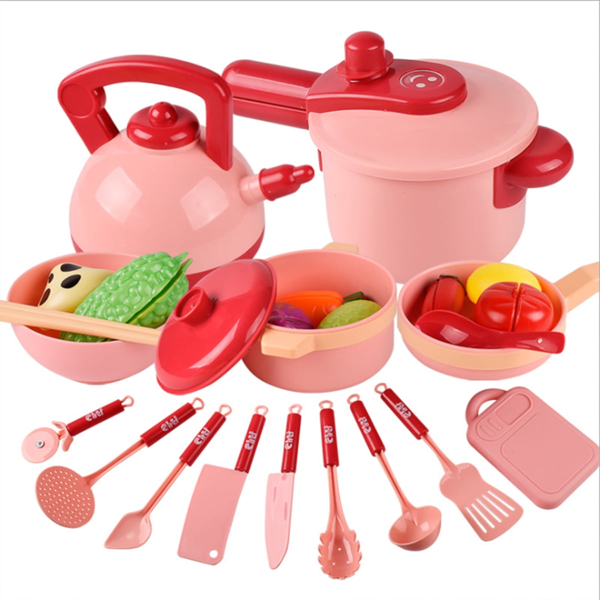 16Pcs Kid Play House Toy Kitchen Utensils Cooking Pots Pans Food Dishes Cookware 