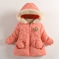 thumbnail image 2 of Girls' Cotton Down Coat Winter Thick Warm Faux-fur Trim Hooded Jacket with Pocket Windproof Full-zip Windbreaker (3 Years, Orange), 2 of 7