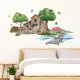 thumbnail image 3 of Pegatinas de pared de árbol y casa, grandes calcomanías de pared de árbol verde, acuarela, mariposa, árbol, flores, vinilo, calcomanías de pared de paisaje natural, decoración de casa con río, 3 of 8
