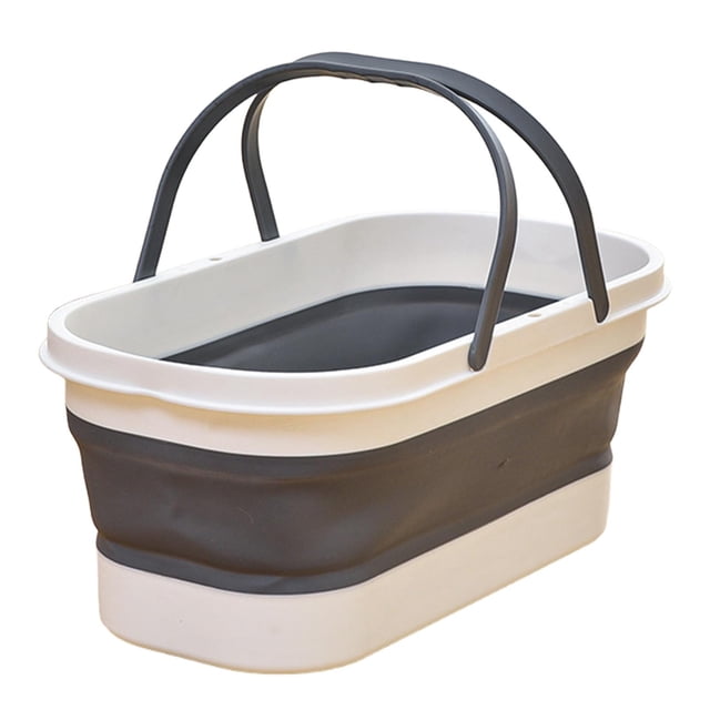 Cubo plegable de PP, fácil de limpiar, para fregona, herramienta de limpieza, cesta para ropa, cubo de limpieza para uso doméstico, viajes y camping. 12L Gris