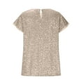 thumbnail image 4 of XIAfhje Women's Sequin Tops Short Sleeve Round Neck Glitter Sparkly Party Blouse Regular Fit Going Out Shirt Clubwear Cocktail Shirt for Night Club Party Performance Costume, 4 of 7
