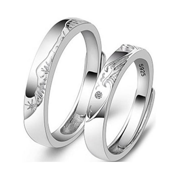 Mountain Sea Open Ring Adjustable Lovers Ring for Him Her Girlfriend Boyfriend
